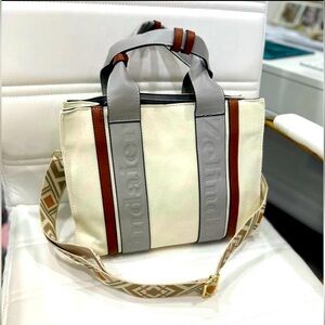 Cream and Gray Women's Bag
